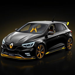 A sleek 2019 black Renault Megane with striking yellow details