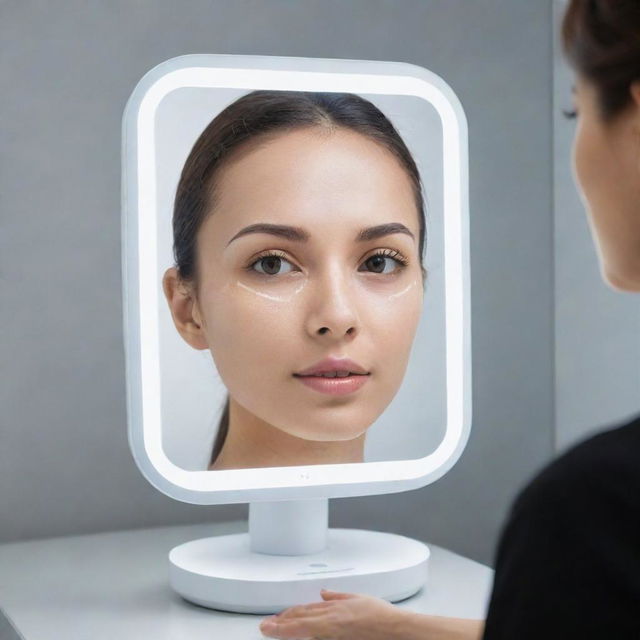 An advanced mirror utilizing cutting-edge technology to scan the user’s facial features, highlighting every detail, and digitizing the information in real-time.