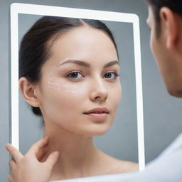 An advanced mirror utilizing cutting-edge technology to scan the user’s facial features, highlighting every detail, and digitizing the information in real-time.