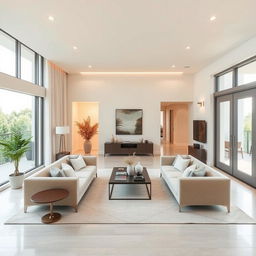 A beautifully designed living room in a modern style, featuring a rectangular shape