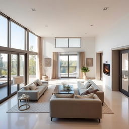 A beautifully designed living room in a modern style, featuring a rectangular shape