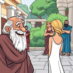 A Greek comedy scene depicted in a cartoon style