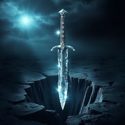 A captivating cover design featuring a dagger with a hilt made of sparkling diamonds and a blade that resembles shimmering ice, floating above a crack that exposes the void beneath