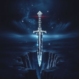 A captivating cover design featuring a dagger with a hilt made of sparkling diamonds and a blade that resembles shimmering ice, floating above a crack that exposes the void beneath