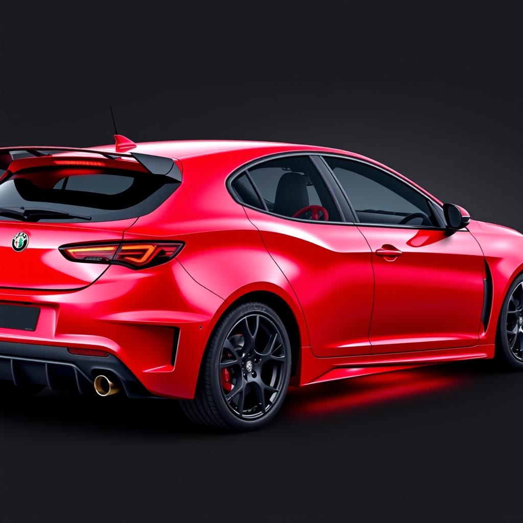 A stunning 2019 red Alfa Romeo Giulietta featuring an aggressive body kit