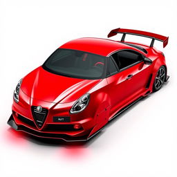 A stunning 2019 red Alfa Romeo Giulietta featuring an aggressive body kit