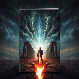 An eye-catching book cover featuring a man standing in front of a massive crack in the ground, holding a dagger that emits a faint glow in his hand