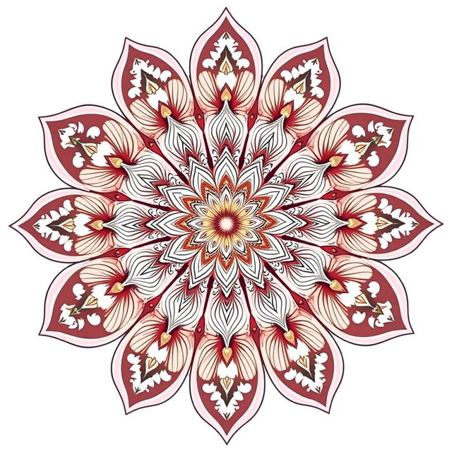 A beautifully intricate mandala flower design, featuring detailed petals with elaborate patterns and ornaments hanging delicately from each petal