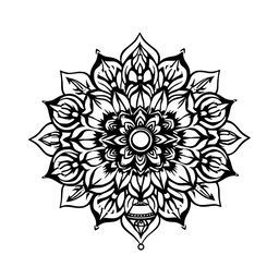 A black and white tattoo stencil featuring a detailed mandala flower design