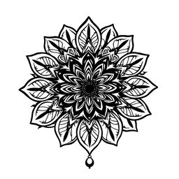 A black and white tattoo stencil featuring a detailed mandala flower design