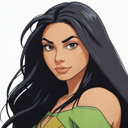 A girl with long black hair and honey-colored eyes, drawn in the distinctive style of Rise of the Teenage Mutant Ninja Turtles.