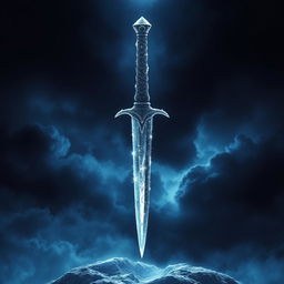 A captivating book cover featuring an icy dagger piercing through the sky, with a backdrop of deep darkness enveloping the heavens