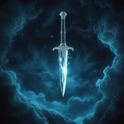 A mesmerizing book cover depicting an icy dagger seemingly slicing through the sky, with deep darkness swirling within the heavens