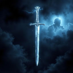 An enchanting book cover featuring a dagger with a hilt made of shimmering ice diamonds, appearing to slice through a dark, cloudy sky