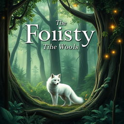 A fantasy book cover featuring a mystical forest, filled with lush greenery and towering trees, with ethereal light filtering through the leaves