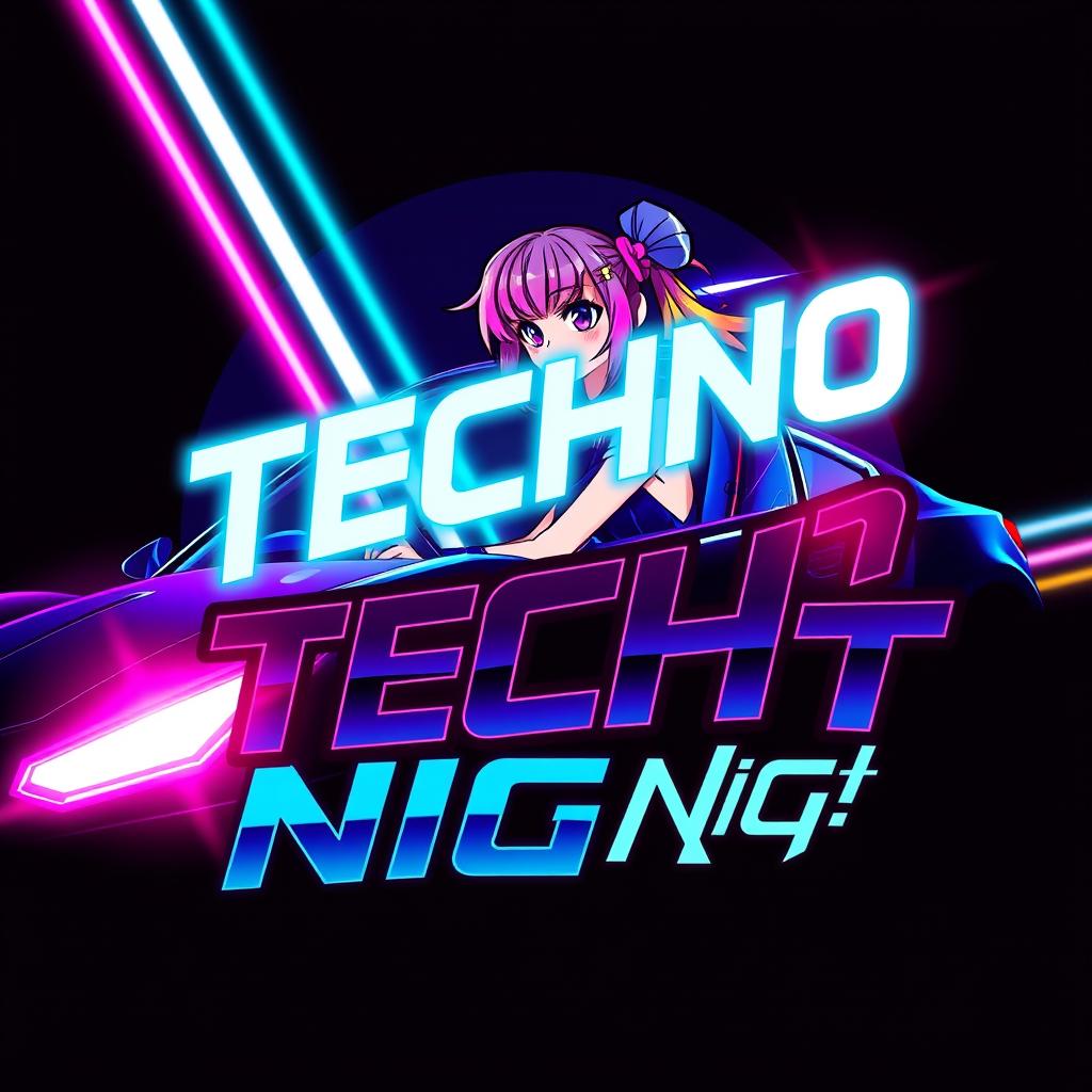 A vibrant and eye-catching logo for a YouTube channel titled 'Techno Night'