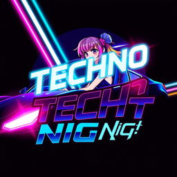 A vibrant and eye-catching logo for a YouTube channel titled 'Techno Night'