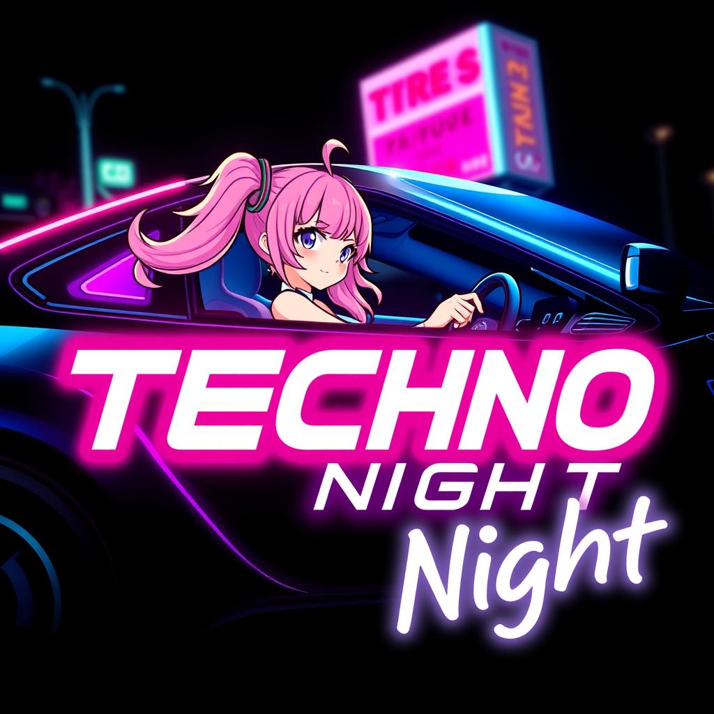 A vibrant and eye-catching logo for a YouTube channel titled 'Techno Night'