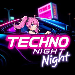 A vibrant and eye-catching logo for a YouTube channel titled 'Techno Night'