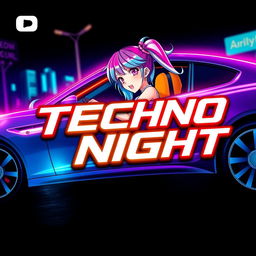 A vibrant and eye-catching logo for a YouTube channel titled 'Techno Night'