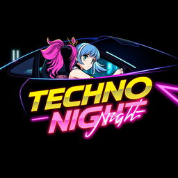 A vibrant and eye-catching logo for a YouTube channel titled 'Techno Night'