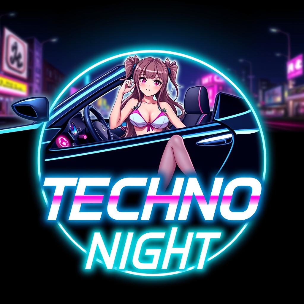 A captivating logo for a YouTube channel titled 'Techno Night'