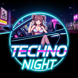 A captivating logo for a YouTube channel titled 'Techno Night'