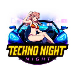 A captivating logo for a YouTube channel titled 'Techno Night'