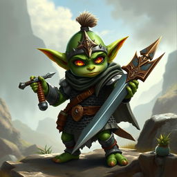 A goblin paladin from Golarion in the Pathfinder universe, depicted as a Blessed Warrior