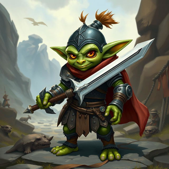 A goblin paladin from Golarion in the Pathfinder universe, depicted as a Blessed Warrior