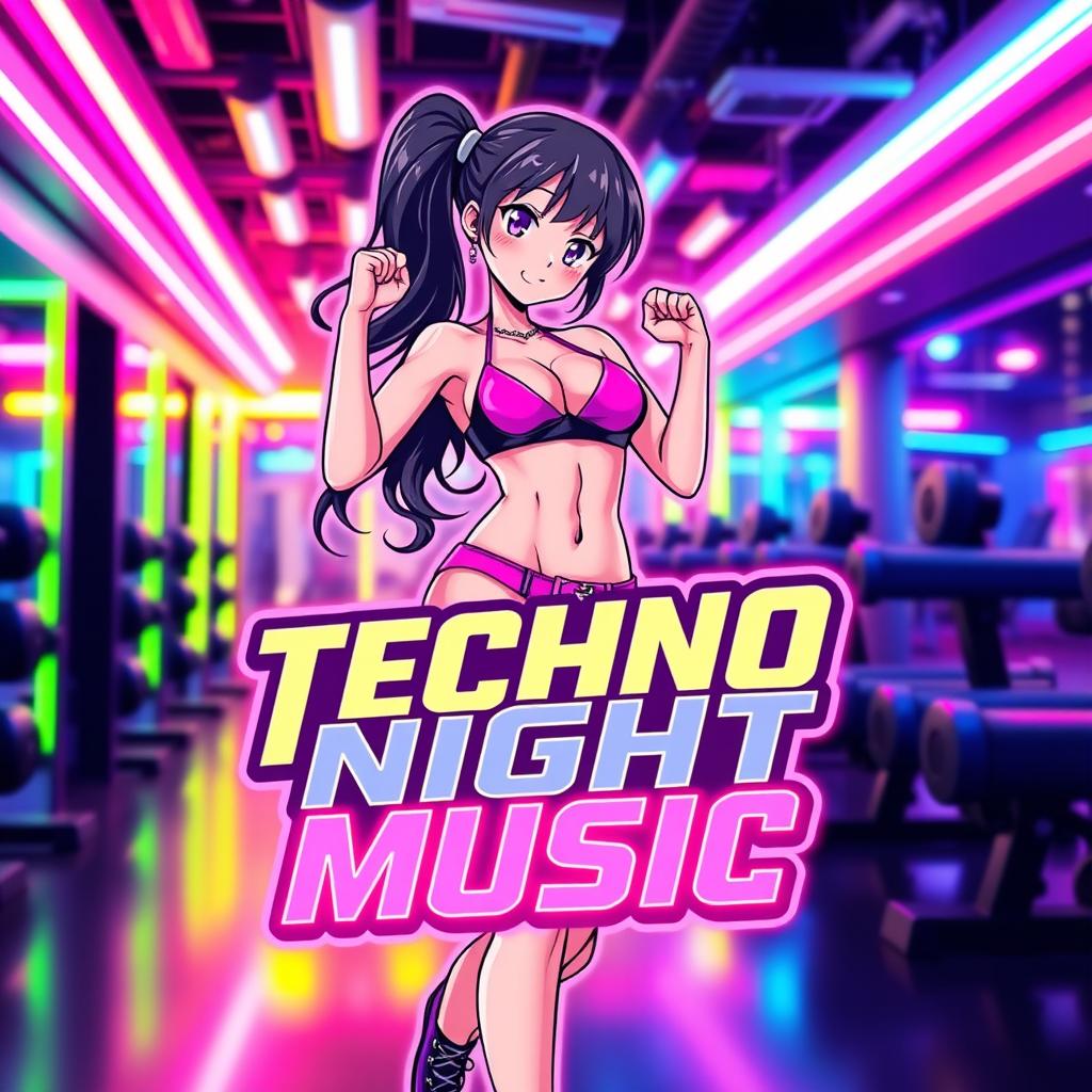 A dynamic logo for a YouTube channel titled 'Techno Night Music'