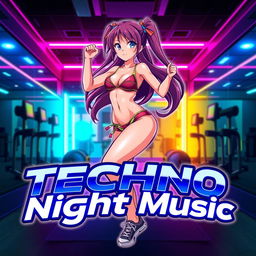 A dynamic logo for a YouTube channel titled 'Techno Night Music'