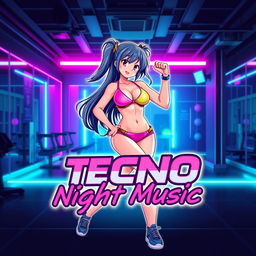 A dynamic logo for a YouTube channel titled 'Techno Night Music'