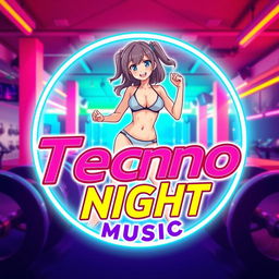 A dynamic logo for a YouTube channel titled 'Techno Night Music'