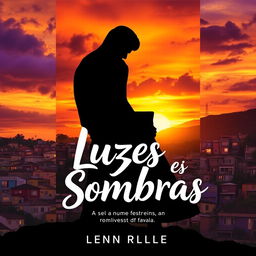 A captivating book cover for a novel titled 'Luzes e Sombras', which explores themes of romance set against the backdrop of a vibrant favela