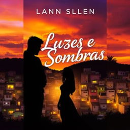 A captivating book cover for a novel titled 'Luzes e Sombras', which explores themes of romance set against the backdrop of a vibrant favela