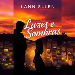 A captivating book cover for a novel titled 'Luzes e Sombras', which explores themes of romance set against the backdrop of a vibrant favela