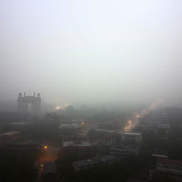 A panoramic view of New Delhi, India, enveloped in thick air pollution