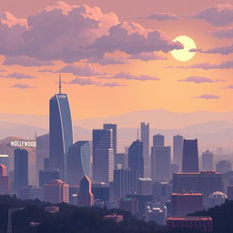 A pixel art depiction of Los Angeles, California, showing the city under a blanket of air pollution