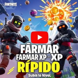 A detailed YouTube thumbnail for the guide 'Cómo FARMAR XP RÁPIDO para Subir de Nivel en 2024'