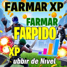 A detailed YouTube thumbnail for the guide 'Cómo FARMAR XP RÁPIDO para Subir de Nivel en 2024'