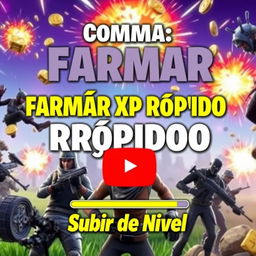 A detailed YouTube thumbnail for the guide 'Cómo FARMAR XP RÁPIDO para Subir de Nivel en 2024'