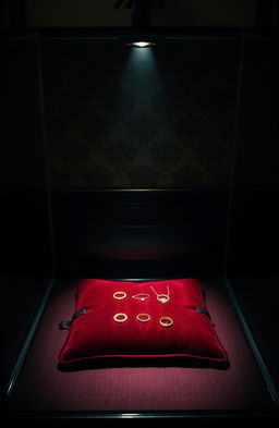 A dramatic scene depicting a jewelry thief's empty display case in a dimly lit room