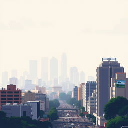 A pixel art representation of São Paulo, Brazil, characterized by thick air pollution