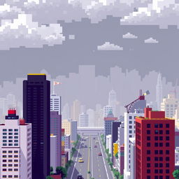 A pixel art representation of São Paulo, Brazil, characterized by thick air pollution