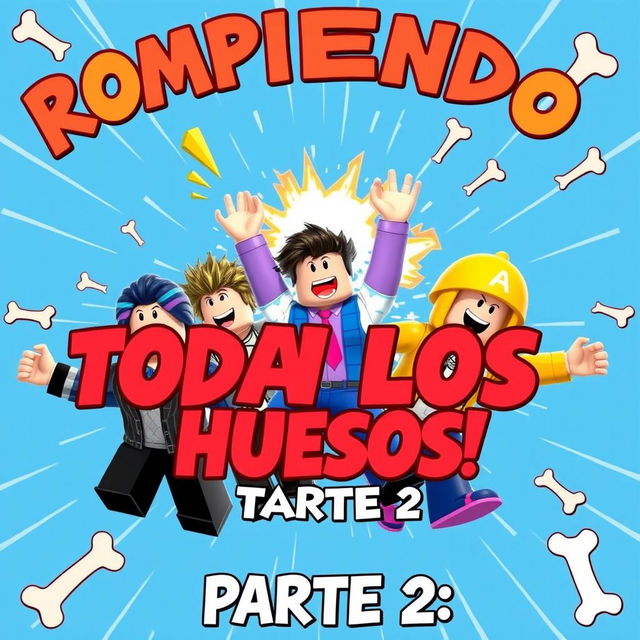 A dynamic YouTube thumbnail for the video titled 'ROMPIENDO TODOS LOS HUESOS en Roblox! 💥 ¿Cuántos puedo romper en un solo salto? PARTE 2'