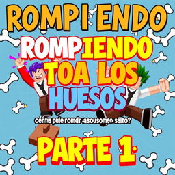 An engaging YouTube thumbnail for the video titled 'ROMPIENDO TODOS LOS HUESOS en Roblox! 💥 ¿Cuántos puedo romper en un solo salto? PARTE 1'