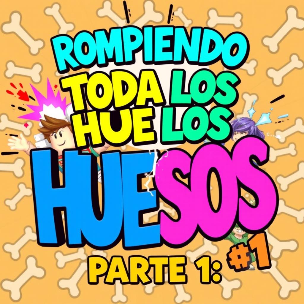 An engaging YouTube thumbnail for the video titled 'ROMPIENDO TODOS LOS HUESOS en Roblox! 💥 ¿Cuántos puedo romper en un solo salto? PARTE 1'