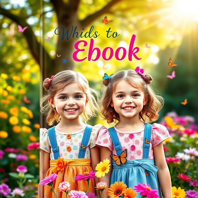 A captivating eBook cover featuring identical twin girls with enchanting smiles