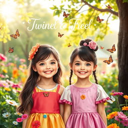 A captivating eBook cover featuring identical twin girls with enchanting smiles